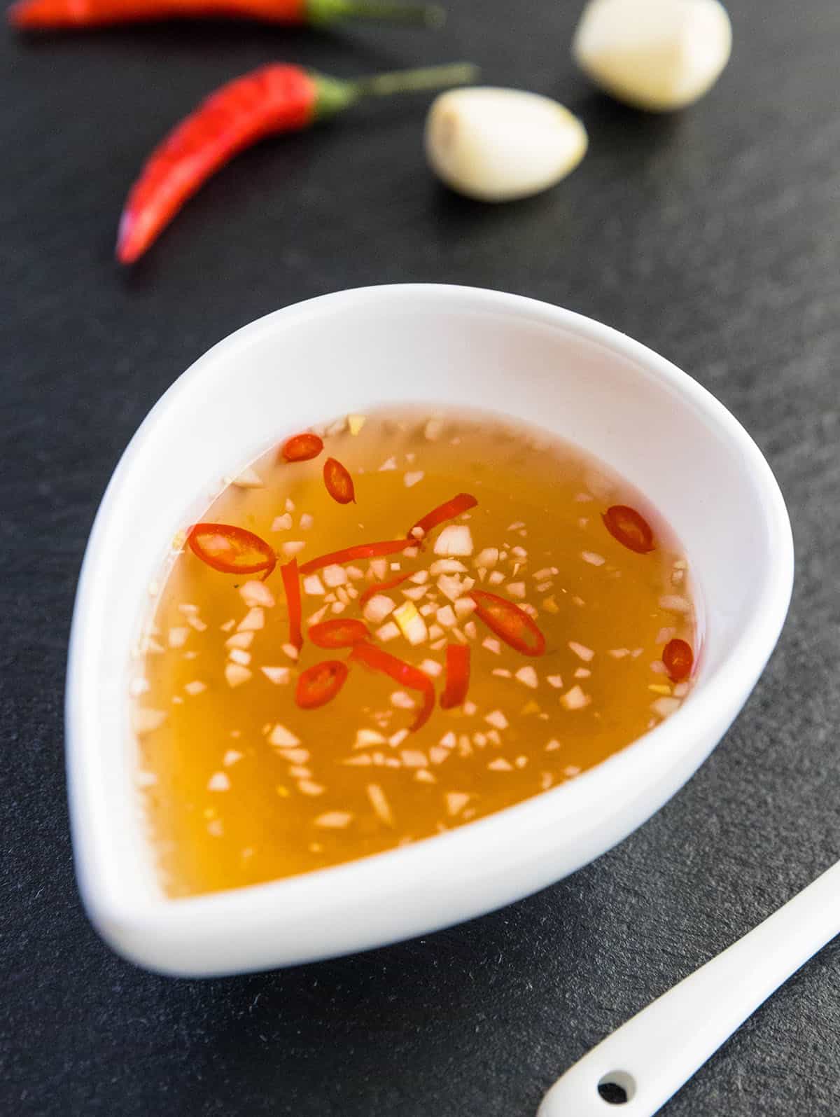 Vietnamese fish sauce prepared with garlic and chilis.
