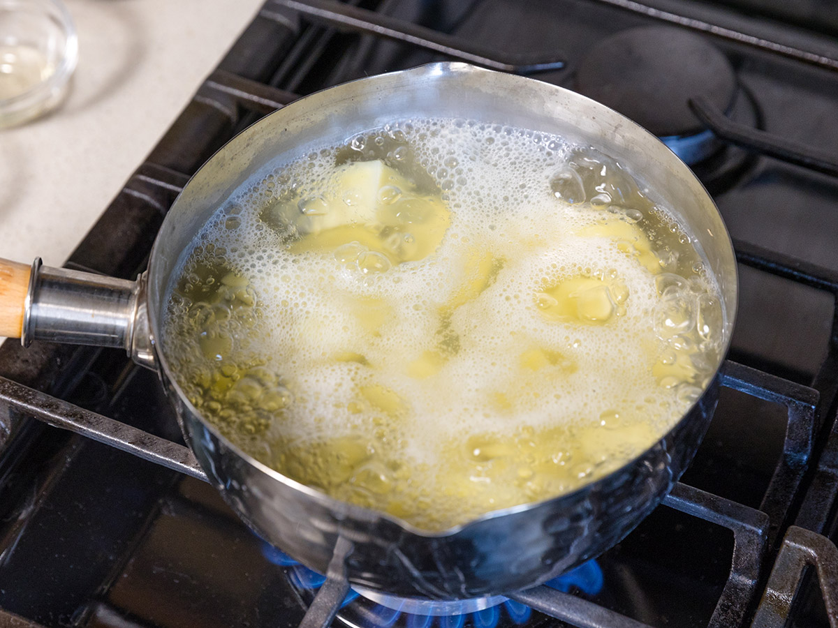 Boiling potatoes.
